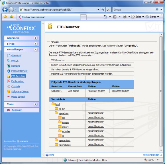 Confixx FTP User anlegen