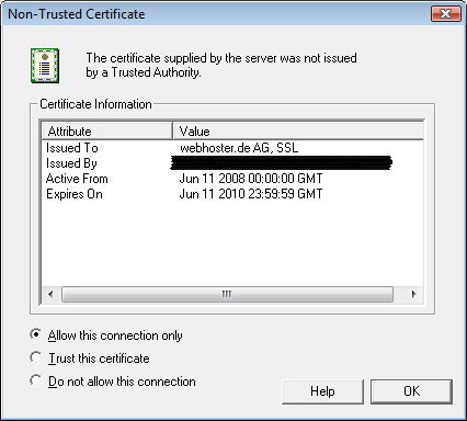 FTP Zertifikat bestätigen